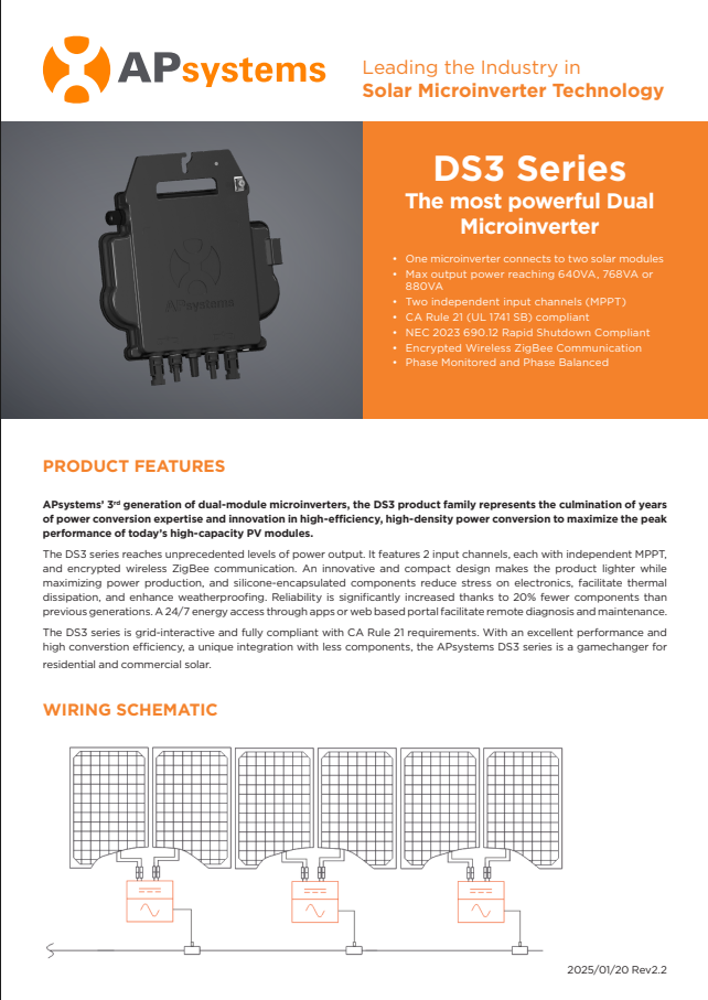 APSystems DS3-L Microinverter 2-to-1 (APS-DS3-L-NA-768VA)